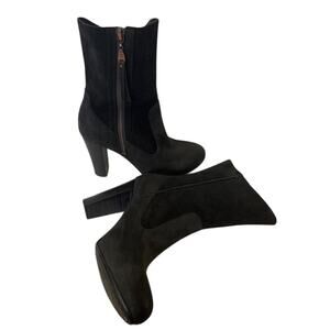 UGG Womens Athena Black Suede Leather High Heel Boots Size 5 Boho Chic Classic